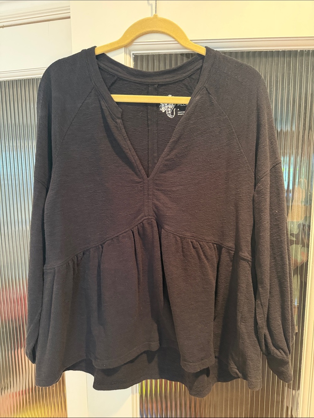 ANTHROPOLOGIE Pilcro Black V-Neck Peplum Tunic Top
